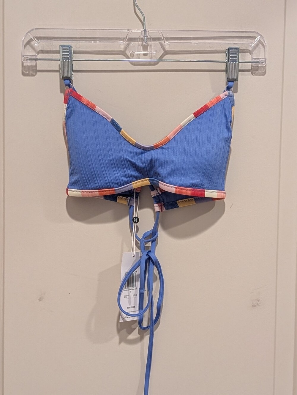 Hurley Blue Ribbed Girls Swim Top with Multicolor Trim